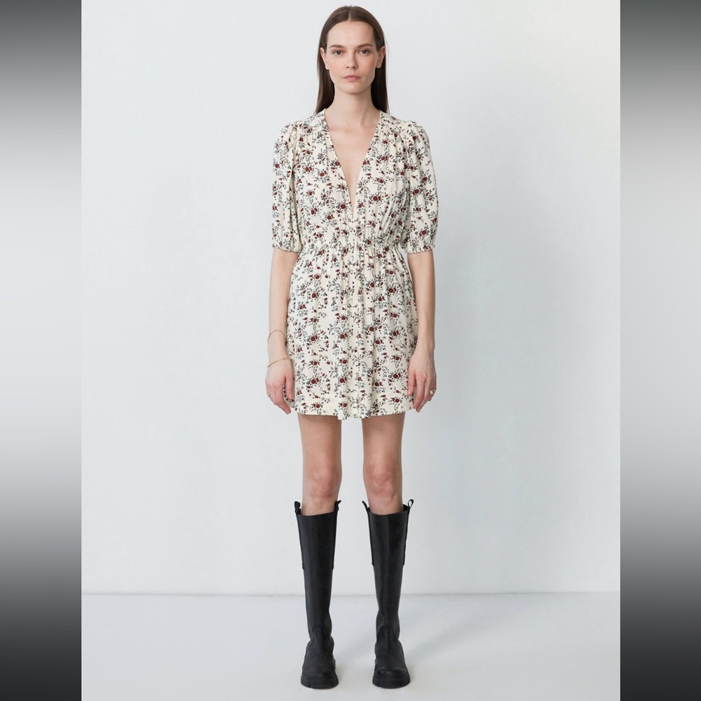 GANNI Printed Crepe Mini Dress Egret size 38 6